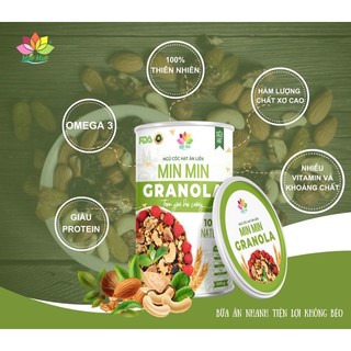 Ngũ cốc hạt ăn liền Granola Min Min,ngũ cốc hạt mix trái cây,ngũ cốc dinh dưỡng nguyên hạt(500g)