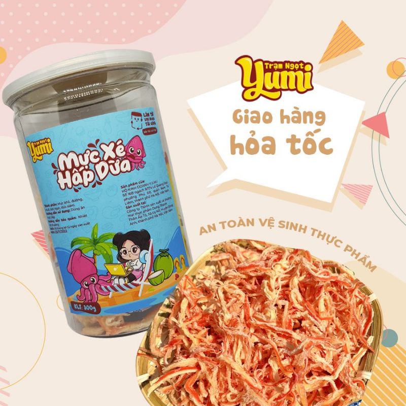 Mực xé sợi hấp dừa Yumi đồ ăn vặt hải sản khô thơm ngon