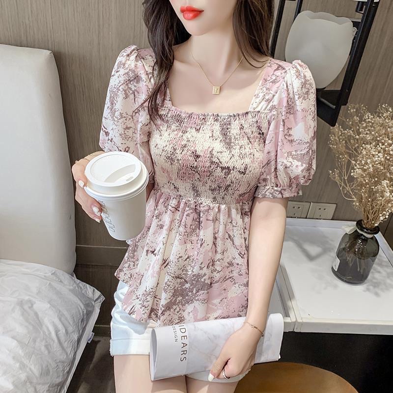 Áo Sơ Mi Voan Hoa Ngắn Tay Thời Trang Hàn Quốc