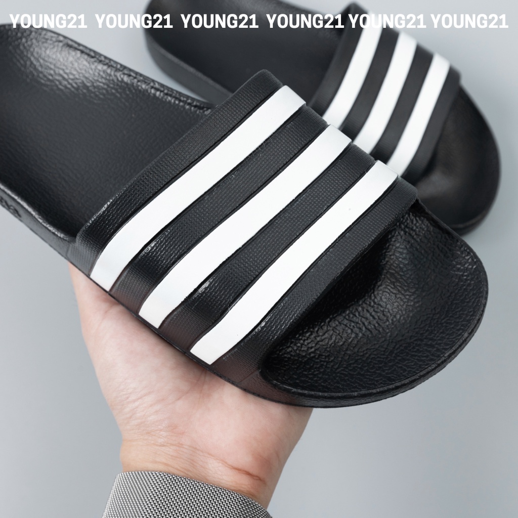 Dép cao su đúc nam nguyên khối siêu nhẹ chống thấm nước đen 3 vạch trắng full hộp