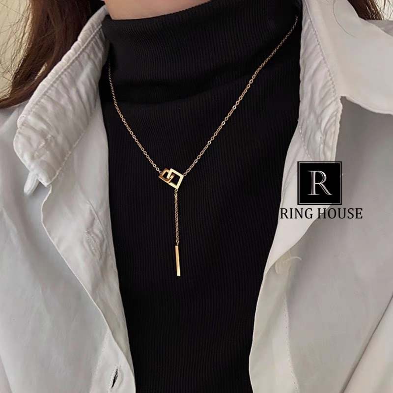 (Titan) N64 Dây chuyền choker nữ titan không đen vòng vuông lồng đẹp