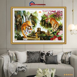 Tranh đính đá LV584 , tranh thêu chữ thập mãnh hổ chiêu tài DV6599