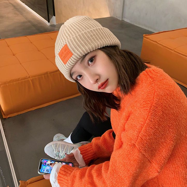 Mũ Len Dệt Kim Dày Dặn Ấm Áp In Chữ Phong Cách Hàn Quốc Thời Trang Thu Đông Cho Nữ