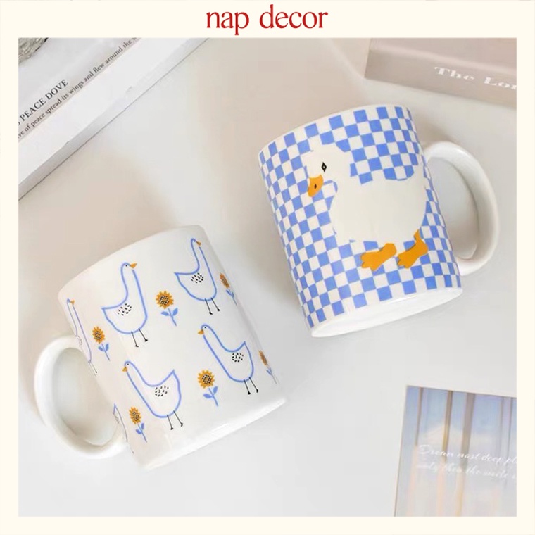 Cốc nước in hình con vịt siêu đáng yêu decor phong cách Hàn Quốc, cốc pha cafe latte uống nước văn phòng Ducky Mug