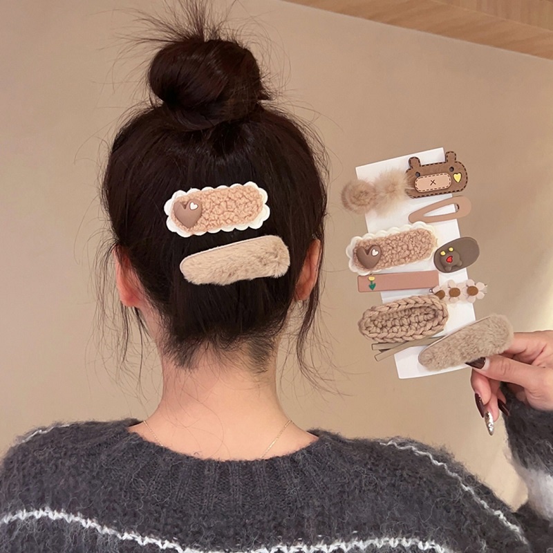 Combo Set 10 kẹp tóc hình hoạt họa nhồi bông phong cách Hàn Quốc xinh xắn,Cặp tóc mái lông siêu cute cho bé gái