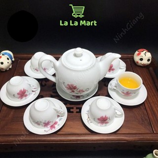 Bộ ấm trà Hoa Lan - Gốm Bát Tràng - Trắng ngọc thanh lịch
