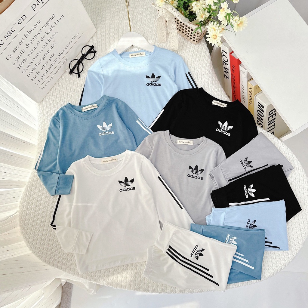 Bộ Dài Tay Thun Lạnh MINKY MOM In Hình ADIDAS Dễ Thương Cho Bé