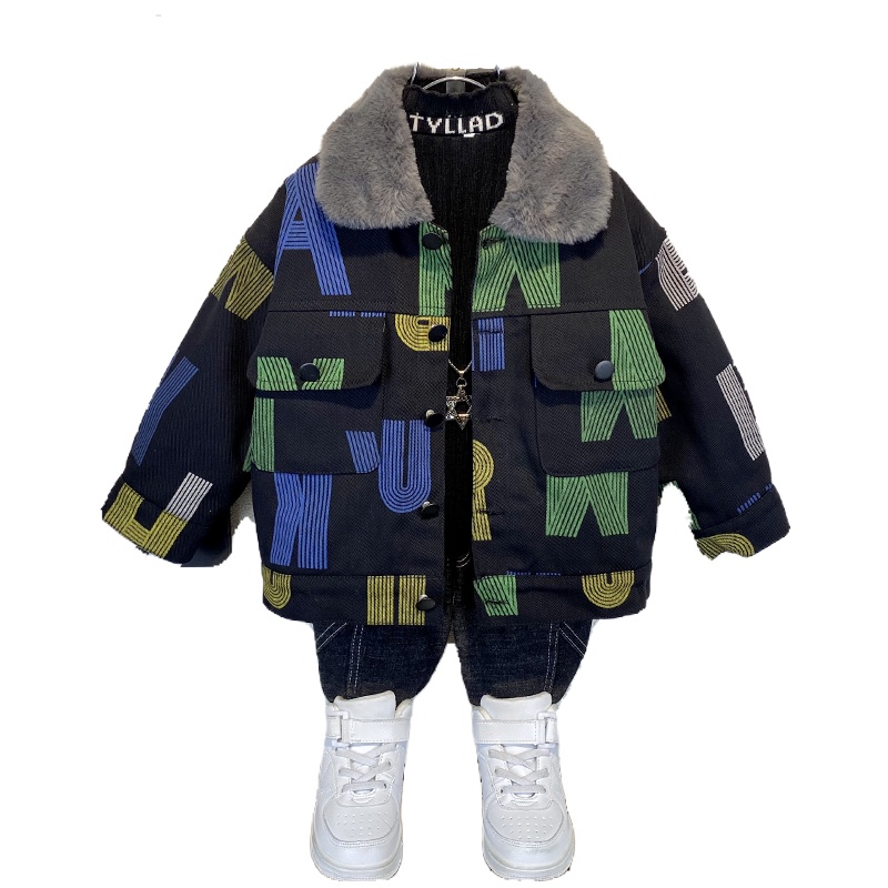 Áo Khoác Denim Lót Lông Cừu Dày Dặn Phong Cách Mới 2022 Cho Bé Trai
