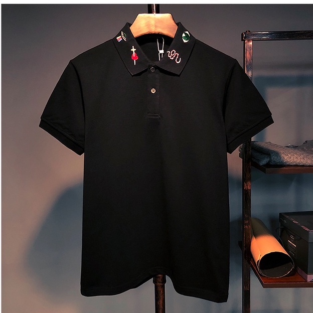 Áo Polo Nam Cổ Bẻ Trơn Phối Thêu Họa Tiết Cổ Sắc Nét, Phong Cách Thời Trang Lịch Sự Sang Trọng