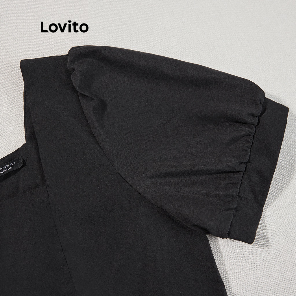 Đầm Lovito thường ngày trơn cổ vuông tay phồng L19D421