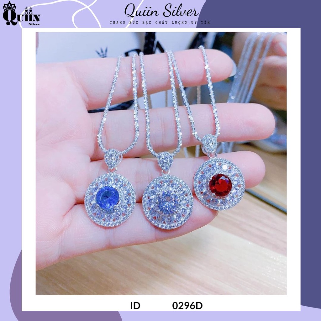 Dây chuyền/Vòng cổ bạc ta, bạc S925 Quiin - Mặt hình tròn mix hình hoa nhiều cánh đá màu dành cho nữ 0296D