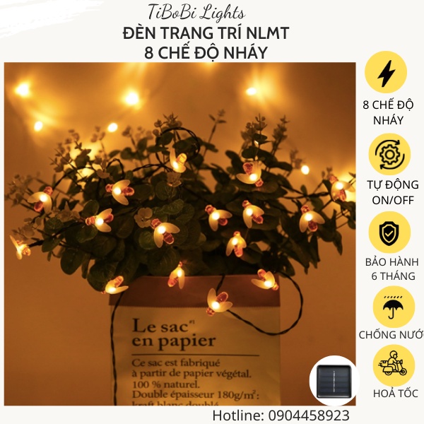 Đèn Led trang trí năng lượng mặt trời, đèn trang trí ngoài trời, trang trí noel lễ tết hình con ong 30/50/100 bóng led