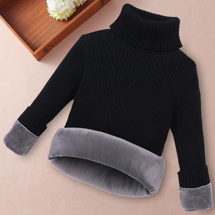 Áo Sweater Cổ Lọ Lót Lông Cừu Dày Dặn Giữ Ấm Thời Trang Thu Đông Cho Bé Trai Và Gái