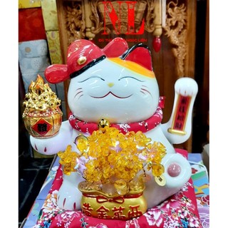 Mèo thần tài vẫy tay cây kim tiền 25cm