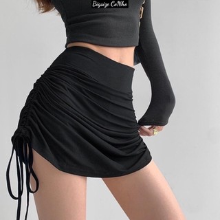 Chân váy bigsize nữ màu đỏ rút dây hai bên ôm body lưng cao điều chỉnh độ dài váy CVR