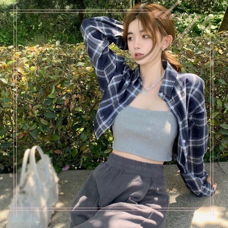 Áo Sơ Mi Caro Tay Dài Dáng Rộng Trẻ Trung Hợp Thời Trang Hàn Quốc Cho Bạn Gái