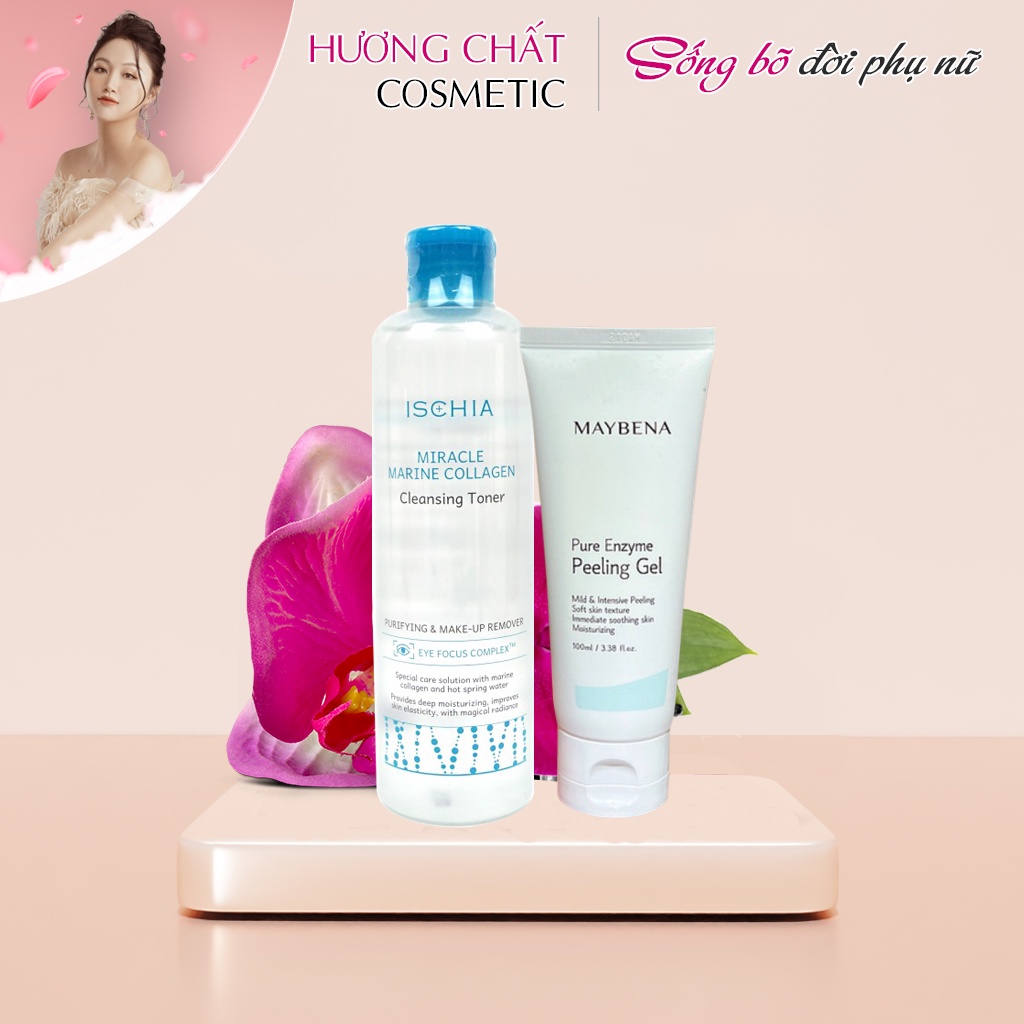 Combo làm sạch da mặt Nước tẩy trang Ischia 300ml + Tẩy Da Chết Enzyme Maybena 100ml