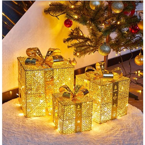 Set bộ 3 hộp quà giáng sinh có đèn led trang trí