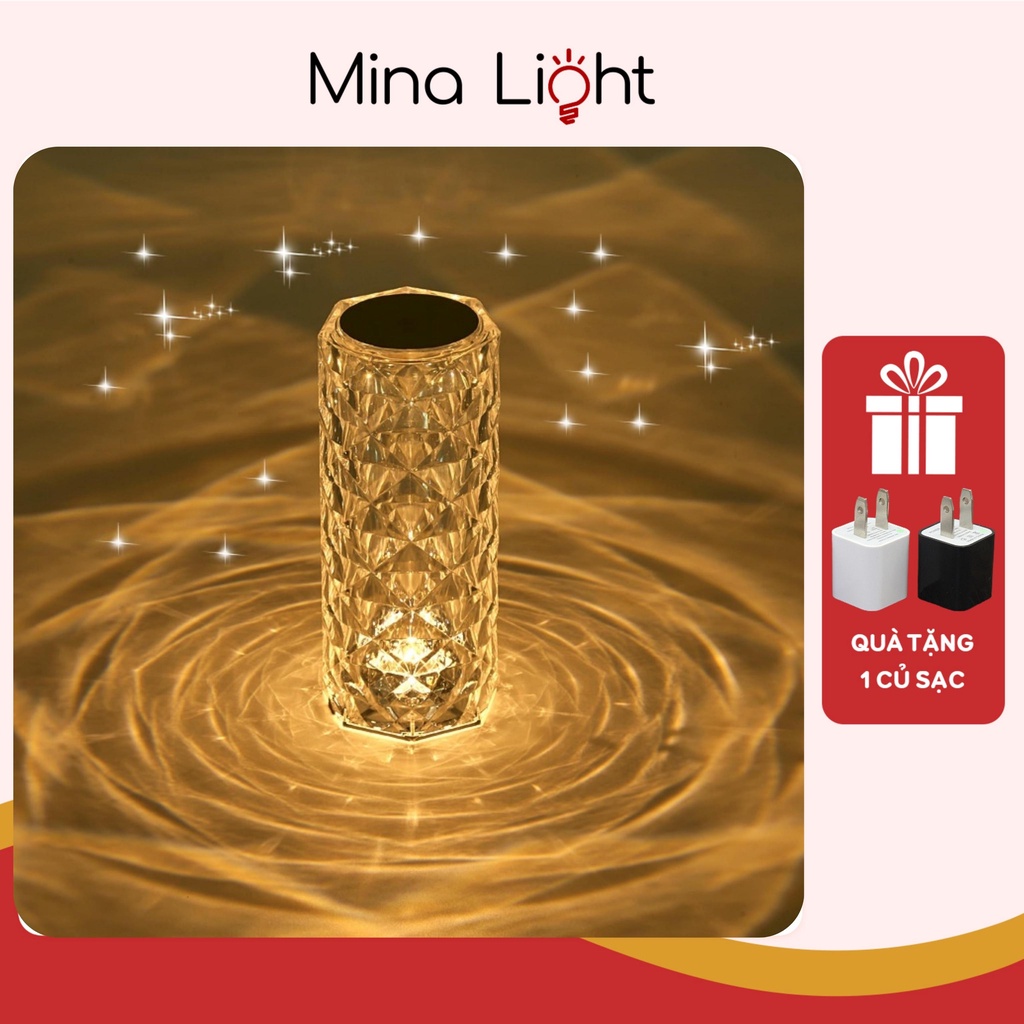 Đèn ngủ pha lê để bàn, đèn trang trí phòng ngủ phòng khách có cảm biến chạm và điều khiển từ xa thay đổi nhiều màu sắc