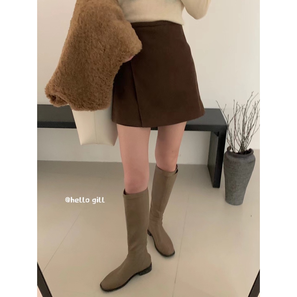 Chân váy da lộn chéo tà 7118, Chân váy nữ dáng ngắn Hàn Quốc