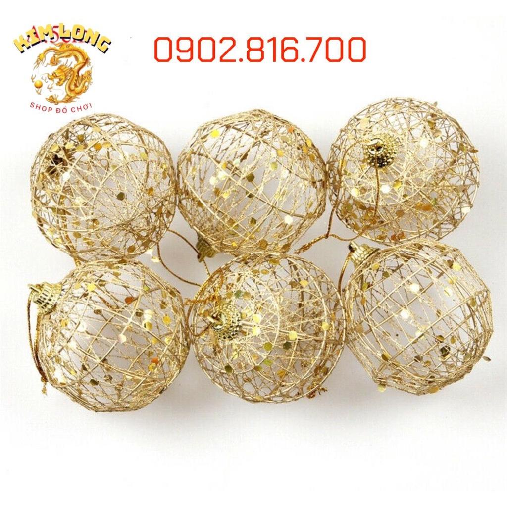 Set 6 Trái Châu rỗng Vàng kim lấp lánh 6cm phụ kiện Trang Trí Cây Thông Noel ngày lễ Giáng Sinh