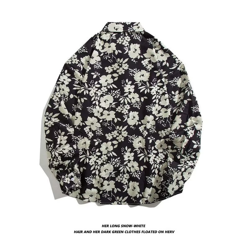 Áo Sơ Mi Nam Tay Dài Dáng Rộng In Họa Tiết Hoa Lá Phong Cách Hàn Quốc Thời Trang Mùa Thu 2022