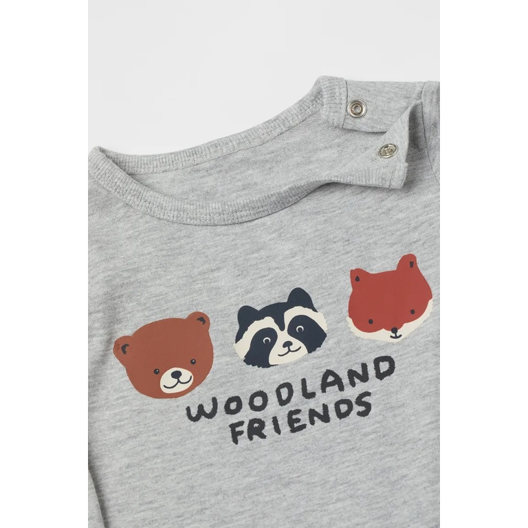 Set quần áo cotton xám động vật gấu bé trai HM H&M_hàng chính hãng authentic