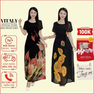 Đầm Trung Niên Sang Trọng Cao Cấp,Váy Maxi Nữ Cho Mẹ Đẹp Đi Dự Tiệc Du Lịch Dáng Suông MX311