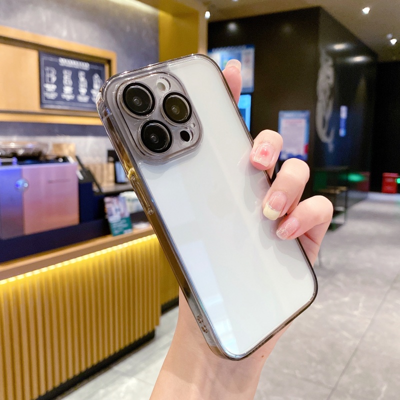 Ốp Điện Thoại Mặt Kính Viền Dẻo Trong Suốt Chống Rơi Cho iPhone 14 13 12 11 Pro Max