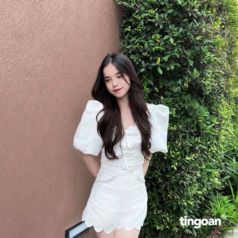 Áo croptop tafta thiết kế điệu tay bồng nơ lưng trắng tingoan LOVE LINER TOP/WH | BigBuy360 - bigbuy360.vn