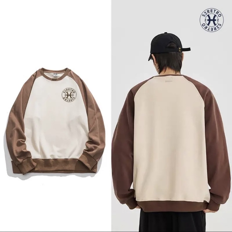 Áo sweater 52RETRO raglan logo basic nâu