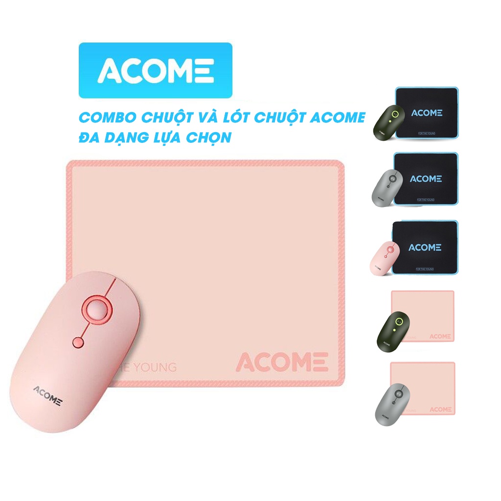Combo chuột không dây Acome AM300 và lót chuột máy tính AMP01 tĩnh âm chống ồn màu sắc