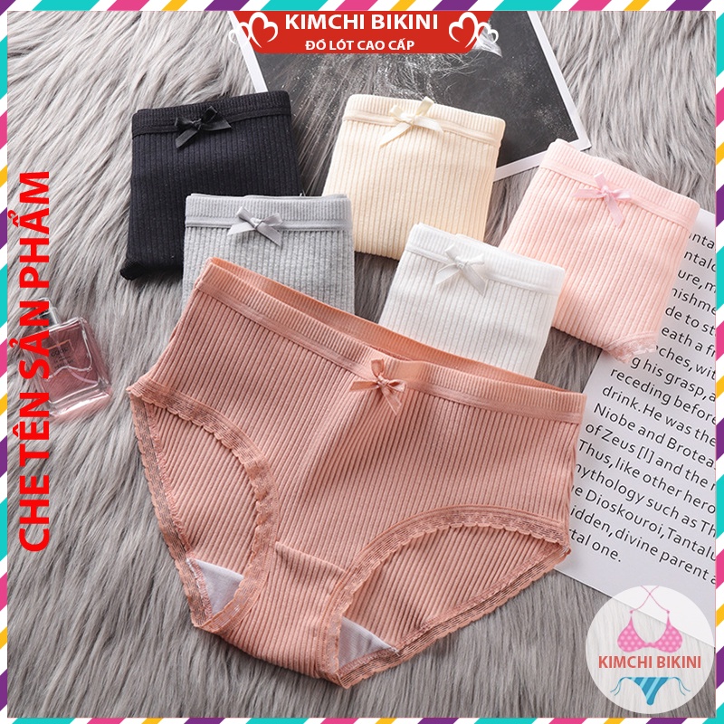 Quần lót gân tăm cạp cao viền ren kháng khuẩn KIMCHIBIKINI chip nữ Cotton xinh đẹp mềm mại thoáng mát QL076