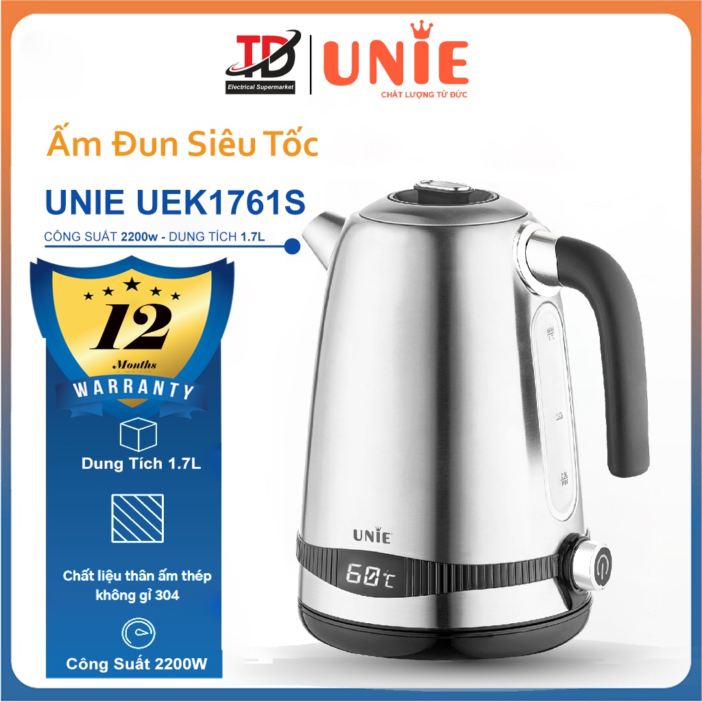 Ấm Đun Siêu Tốc Unie 1.7Lit UEK1761C, Công Suất 2200W , Hàng Chính Hãng