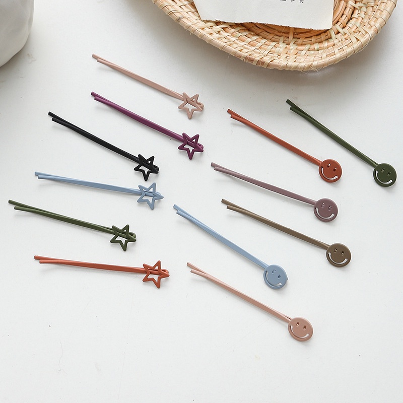 Set 10 Kẹp Tóc Hình Ngôi Sao / Trái Tim Nhiều Màu Sắc Phong Cách Hàn Quốc