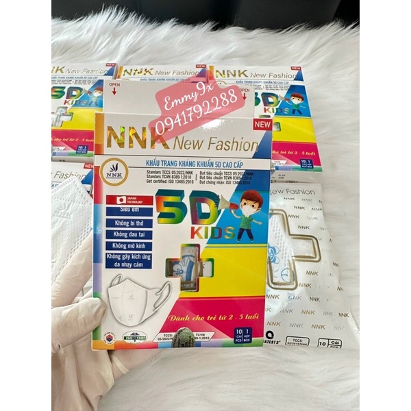 Khẩu trang 5D trẻ em (1-5 tuổi). Hộp 10 cái