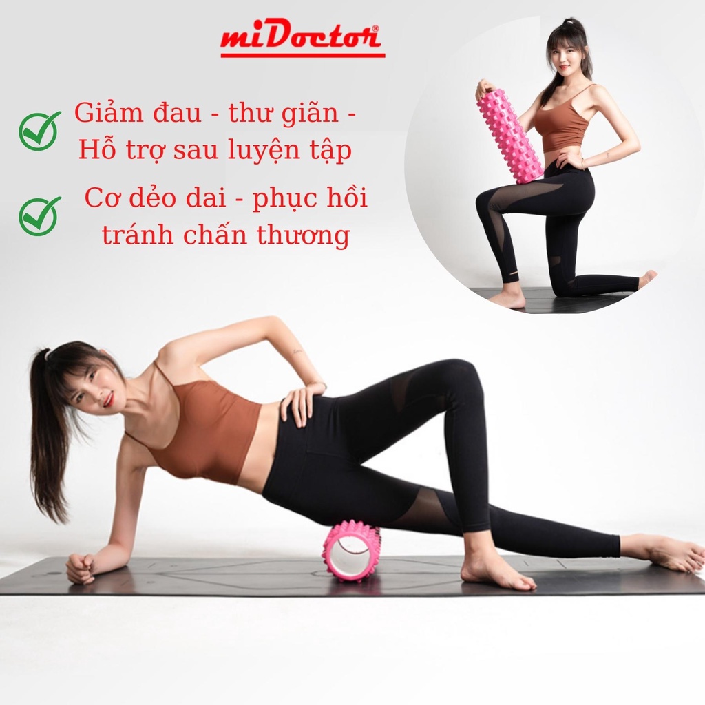 [CHẤT LIỆU CAO CẤP] Con lăn Foam Roller massage có gai 33cm giãn cơ tập Gym, Yoga, thể hình miDoctor
