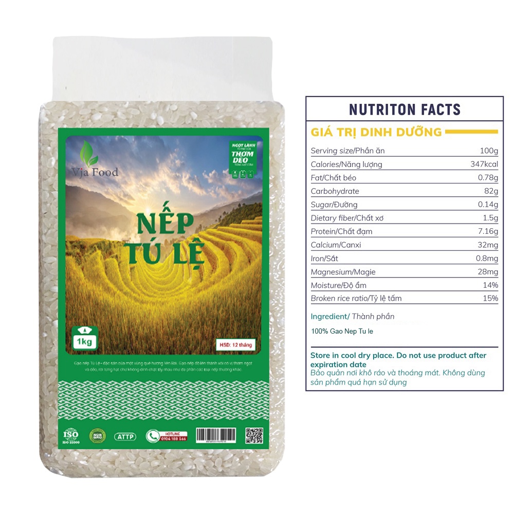 Gạo nếp nương Tú lệ VJA hảo hạng túi 1kg - Giá Sỉ, Date mới, Bao bì mới