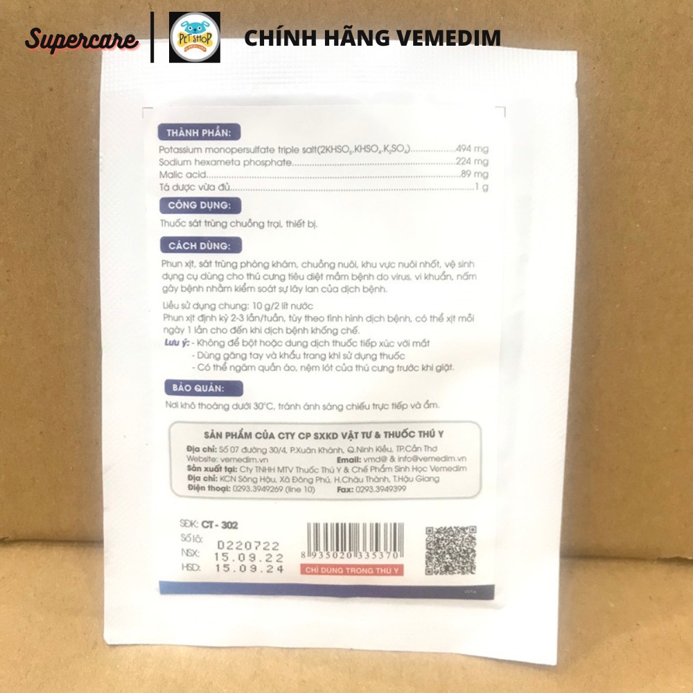 Vimekon 20gr Sát Trùng Nơi Ở, Phòng Ngừa Dịch Bệnhh cho Chó Mèo