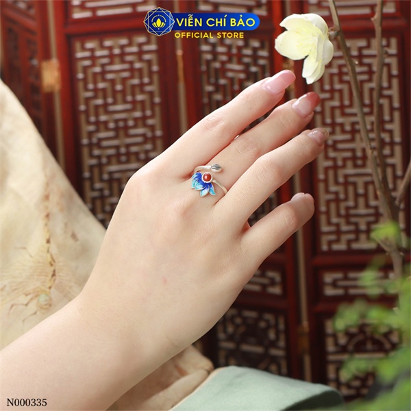 Nhẫn hoa sen xanh chất liệu bạc Thái 925 thời trang phụ kiện trang sức nữ Viễn Chí Bảo N000335