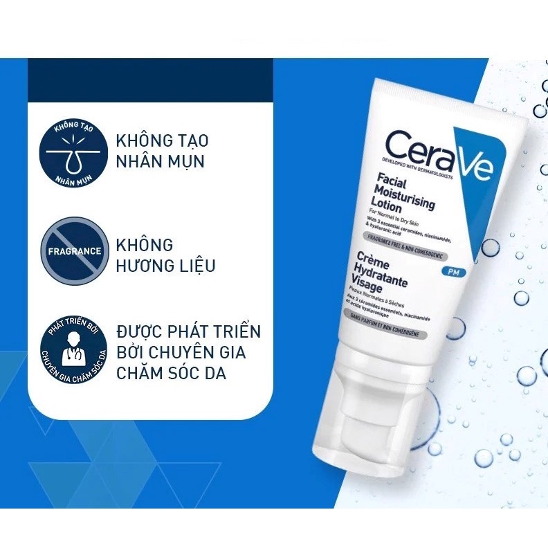 Sữa Dưỡng Ẩm Ban Ngày Và Đêm Dành Cho Da Khô Cerave Developed With Dermatologists Facial Moisturising Lotion AM, PM 52ml