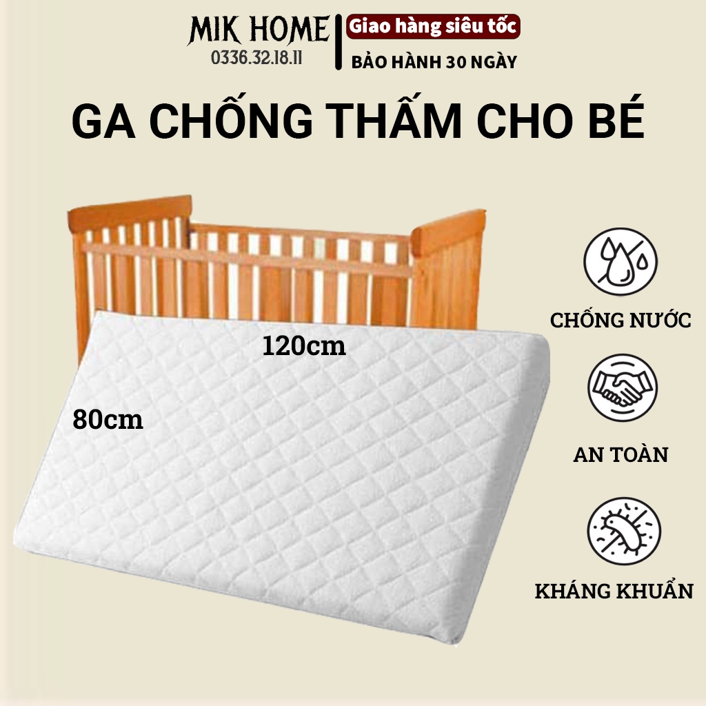 Ga giường chống thấm nước cho bé - Drap chống thấm COTTON cho bé nằm trực tiếp, không nóng, không sột soạt - KT 80x120
