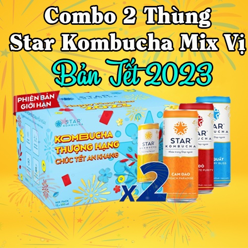 (DATE 2024) Combo 2 Thùng 12 Lon Trà Star Kombucha mix vị