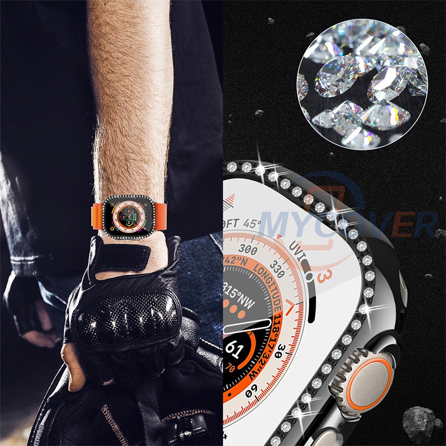 Ốp Bảo Vệ Đính Kim Cương Cho Apple Watch Series Ultra 8 7 6 SE 5 4 3 2 1 iWatch Size 49mm 41mm 45mm 44mm 42mm 40mm 38mm