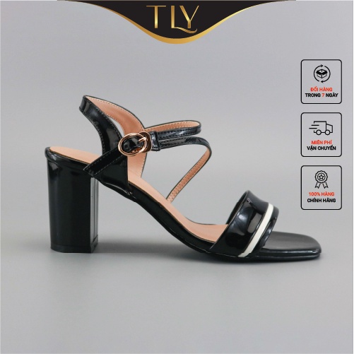 Giày sandal nữ cao cấp TLY, sandal 6,5p viền đen PU TLYSD09, da thật, sản phẩm được bảo hành.