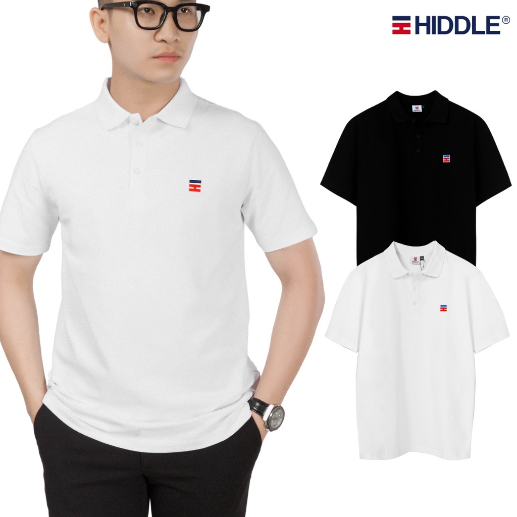 Áo polo nam đẹp hàng hiệu đen trắng chính hãng HIDDLE vải cotton cá sấu cao cấp thêu logo | H01-T1