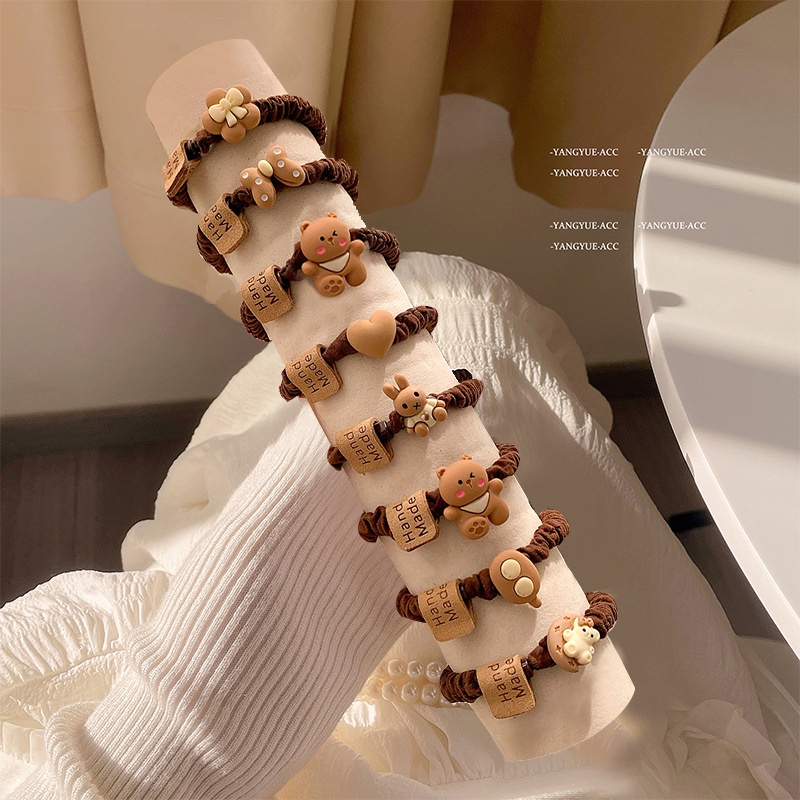 Bộ 3 / 5 Dây Buộc Tóc Cao Su Co Giãn Hình Gấu Dễ Thương Phong Cách Hàn Quốc Cho Nữ