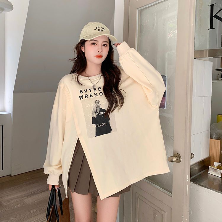 Áo Thun Tay Dài Dáng Rộng Cỡ Lớn Xẻ Tà Thời Trang Xuân Thu 2022 Mới