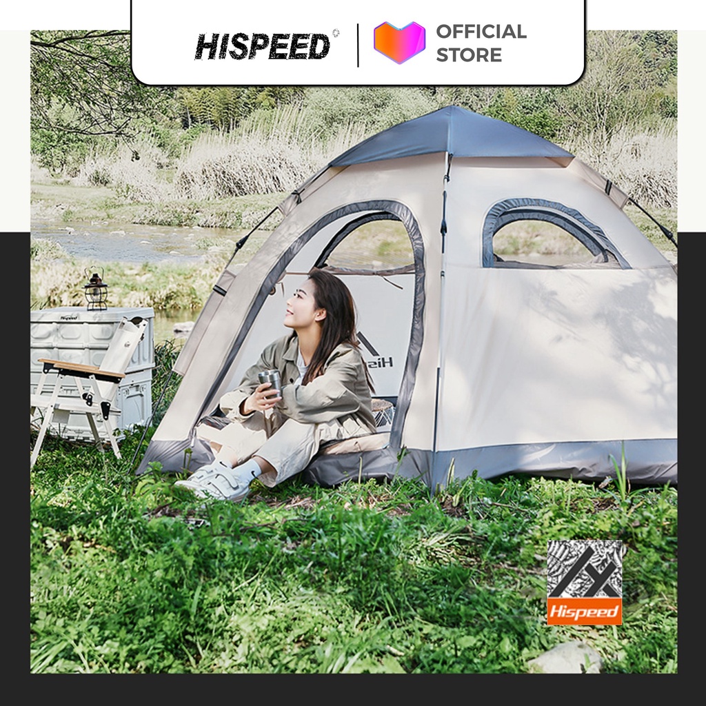 Lều cắm trại lục giác gia đình lều dã ngoại tự bung kích thước lớn HISPEED phủ nano 5 lớp chống thấm UV cách nhiệt