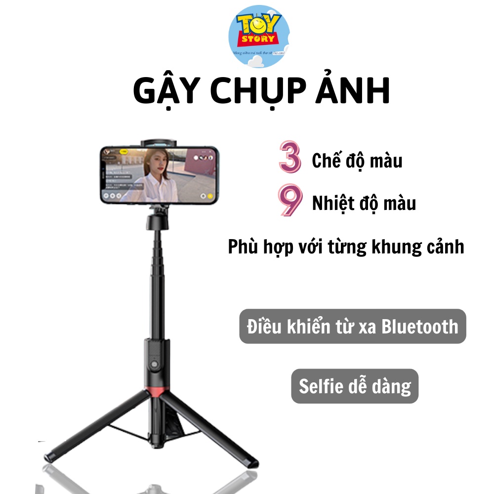 Gậy Chụp Ảnh 3 Chân Có Đèn Led Trợ Sáng, Bluetooth Tự Sướng Selfie Điều Khiển Từ Xa Xoay Nhiều Góc Độ Toys Story